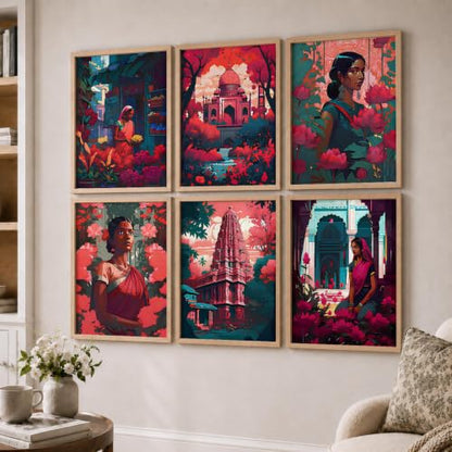 kotart Premium Digital Madhubani Paintings with Frame for Home Decoration - Traditional Painting for Living Room Bedroom Office Room Decor - Painting for Wall Decoration - Pack of 6 (Art 6, 10x13 inch)|B0CNZHP7C7