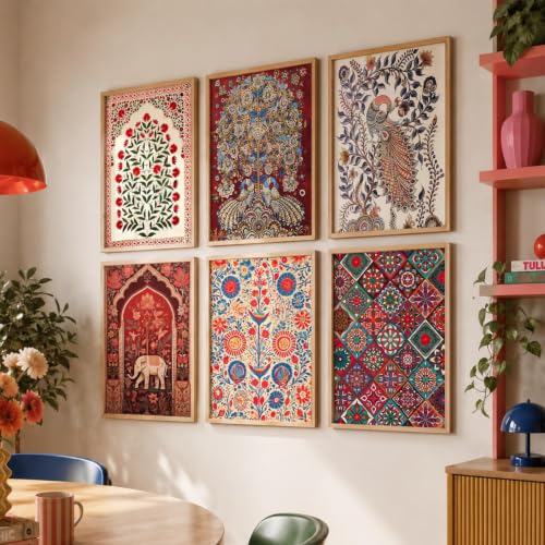 kotart Premium Digital Madhubani Paintings with Frame for Home Decoration - Traditional Painting for Living Room Bedroom Office Room Decor - Painting for Wall Decoration - Pack of 6 (Art 6, 10x13 inch)|B0CNZHP7C7
