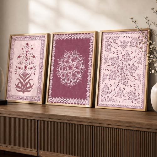 kotart Traditional Wall Art Painting With Frame Pichwai Art Home Decoration For Living Room Bed Room Hotel Wall Decor Digital Reprint Set of 3 (19X25 inch)|B0FR96F34X