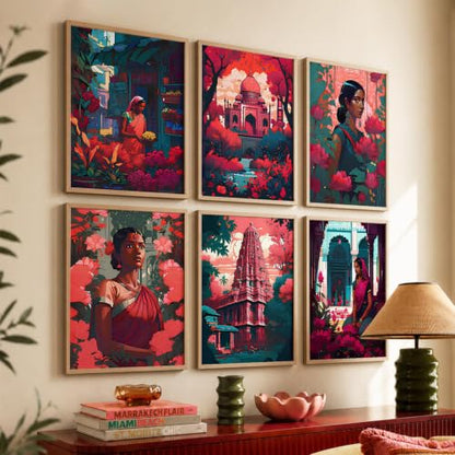 kotart Premium Digital Madhubani Paintings with Frame for Home Decoration - Traditional Painting for Living Room Bedroom Office Room Decor - Painting for Wall Decoration - Pack of 6 (Art 6, 10x13 inch)|B0CNZHP7C7