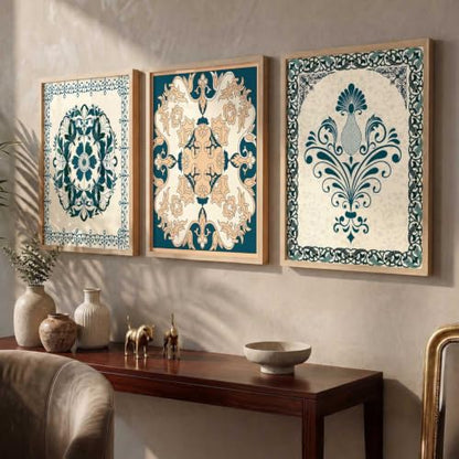 kotart Traditional Wall Art Painting With Frame Pichwai Art Home Decoration For Living Room Bed Room Hotel Wall Decor Digital Reprint Set of 3 (19X25 inch)|B0FR96F34X