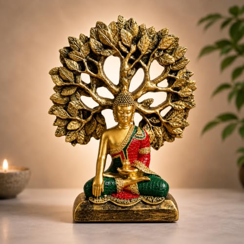 eCraftIndia Lord Buddha Statue for Home Decor Living Room | Gautam Buddha Idol Under the Bodhi-Tree | Showpiece Gift for Housewarming Birthday|B0GQBK7H85