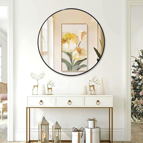 The Arts Box Round Wall Mirror I Metal Frame I Modern Design Metal Frame I Bathroom Wash Basin, Bedroom, Drawing Room (Black, 18)|B0CZHRM28H