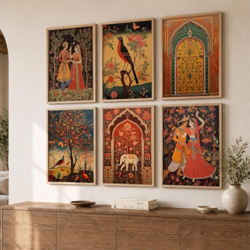 kotart Premium Digital Madhubani Paintings with Frame for Home Decoration - Traditional Painting for Living Room Bedroom Office Room Decor - Painting for Wall Decoration - Pack of 6 (Art 6, 10x13 inch)|B0CNZHP7C7