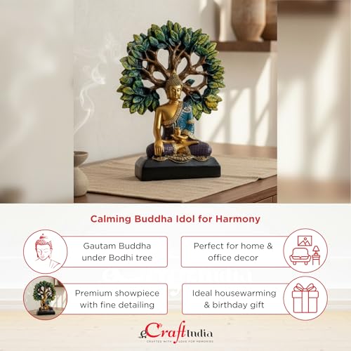 eCraftIndia Lord Buddha Statue for Home Decor Living Room | Gautam Buddha Idol Under the Bodhi-Tree | Showpiece Gift for Housewarming Birthday|B0GQBK7H85
