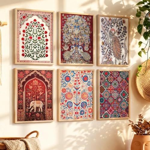 kotart Premium Digital Madhubani Paintings with Frame for Home Decoration - Traditional Painting for Living Room Bedroom Office Room Decor - Painting for Wall Decoration - Pack of 6 (Art 6, 10x13 inch)|B0CNZHP7C7