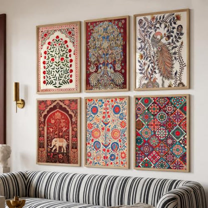 kotart Premium Digital Madhubani Paintings with Frame for Home Decoration - Traditional Painting for Living Room Bedroom Office Room Decor - Painting for Wall Decoration - Pack of 6 (Art 6, 10x13 inch)|B0CNZHP7C7