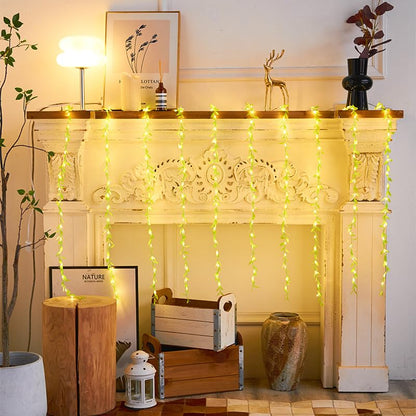 One94Store Artificial Leaf Curtain Lights – 200 LED Warm White Fairy String Lights, 3x1m, Remote Control with 8 Lighting Modes for Home, Wedding, Party, Diwali, Christmas & Festival Decoration|B0CVGY985K