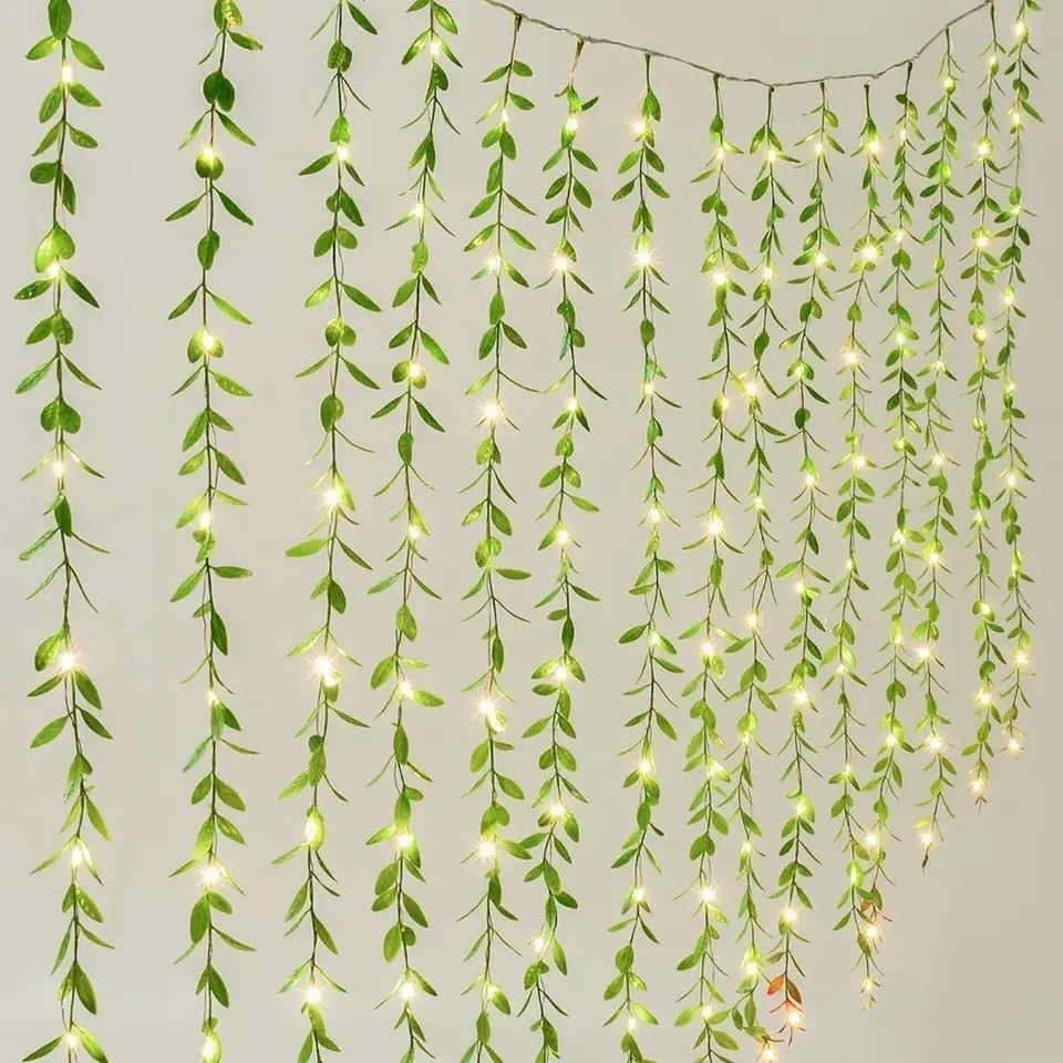 One94Store Artificial Leaf Curtain Lights – 200 LED Warm White Fairy String Lights, 3x1m, Remote Control with 8 Lighting Modes for Home, Wedding, Party, Diwali, Christmas & Festival Decoration|B0CVGY985K